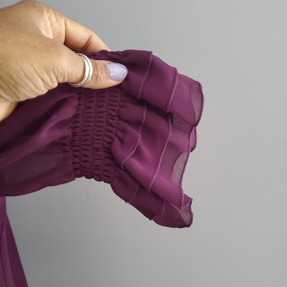 Twelve By Twelve Purple Sheer Ruffle Pullover Top M - Picture 3 of 9